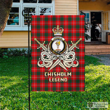 Chisholm Modern Tartan Flag with Clan Crest and the Golden Sword of Courageous Legacy