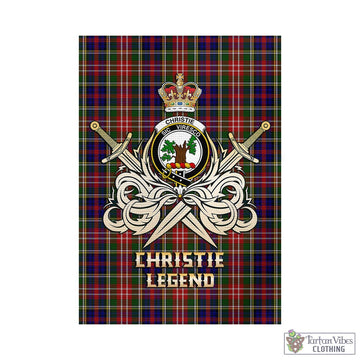 Christie Tartan Garden Flag with Clan Crest and the Golden Sword of Courageous Legacy - Tartan Vibes Clothing