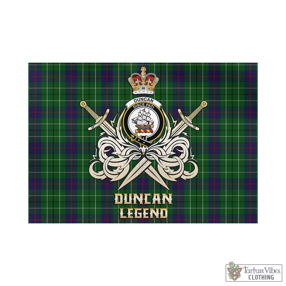 duncan-tartan-flag-with-clan-crest-and-the-golden-sword-of-courageous-legacy