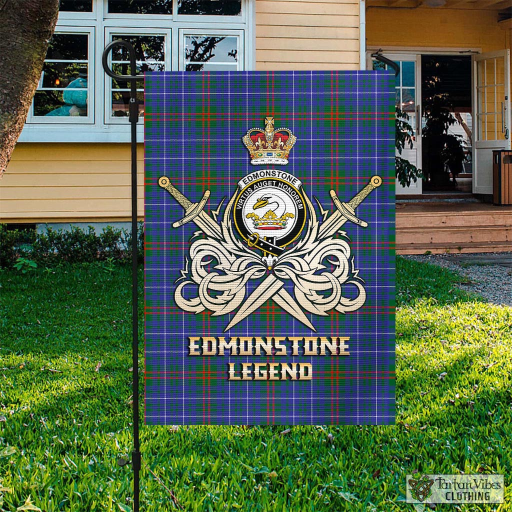Edmonstone Tartan Garden Flag with Clan Crest and the Golden Sword of Courageous Legacy Garden Flag - Tartan Vibes Clothing