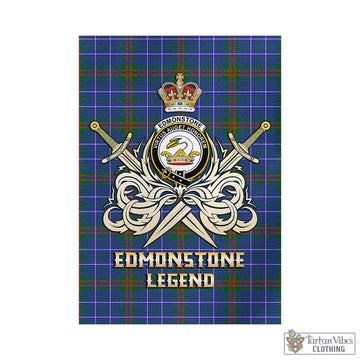 Edmonstone Tartan Garden Flag with Clan Crest and the Golden Sword of Courageous Legacy - Tartan Vibes Clothing