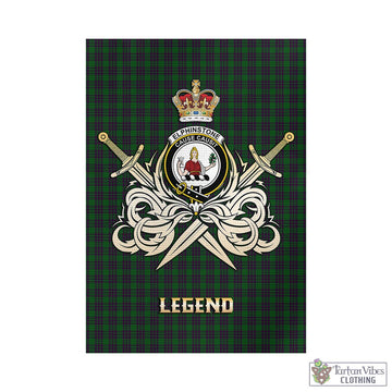 Elphinstone Tartan Garden Flag with Clan Crest and the Golden Sword of Courageous Legacy - Tartan Vibes Clothing