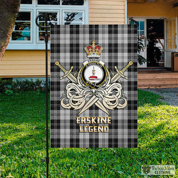 Erskine Black and White Tartan Flag with Clan Crest and the Golden Sword of Courageous Legacy