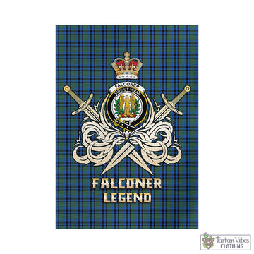 Falconer Tartan Garden Flag with Clan Crest and the Golden Sword of Courageous Legacy - Tartan Vibes Clothing