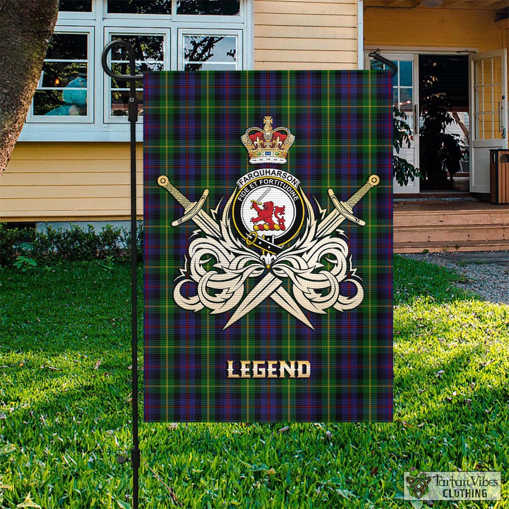 farquharson-tartan-flag-with-clan-crest-and-the-golden-sword-of-courageous-legacy