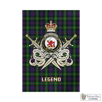 Farquharson Tartan Garden Flag with Clan Crest and the Golden Sword of Courageous Legacy - Tartan Vibes Clothing
