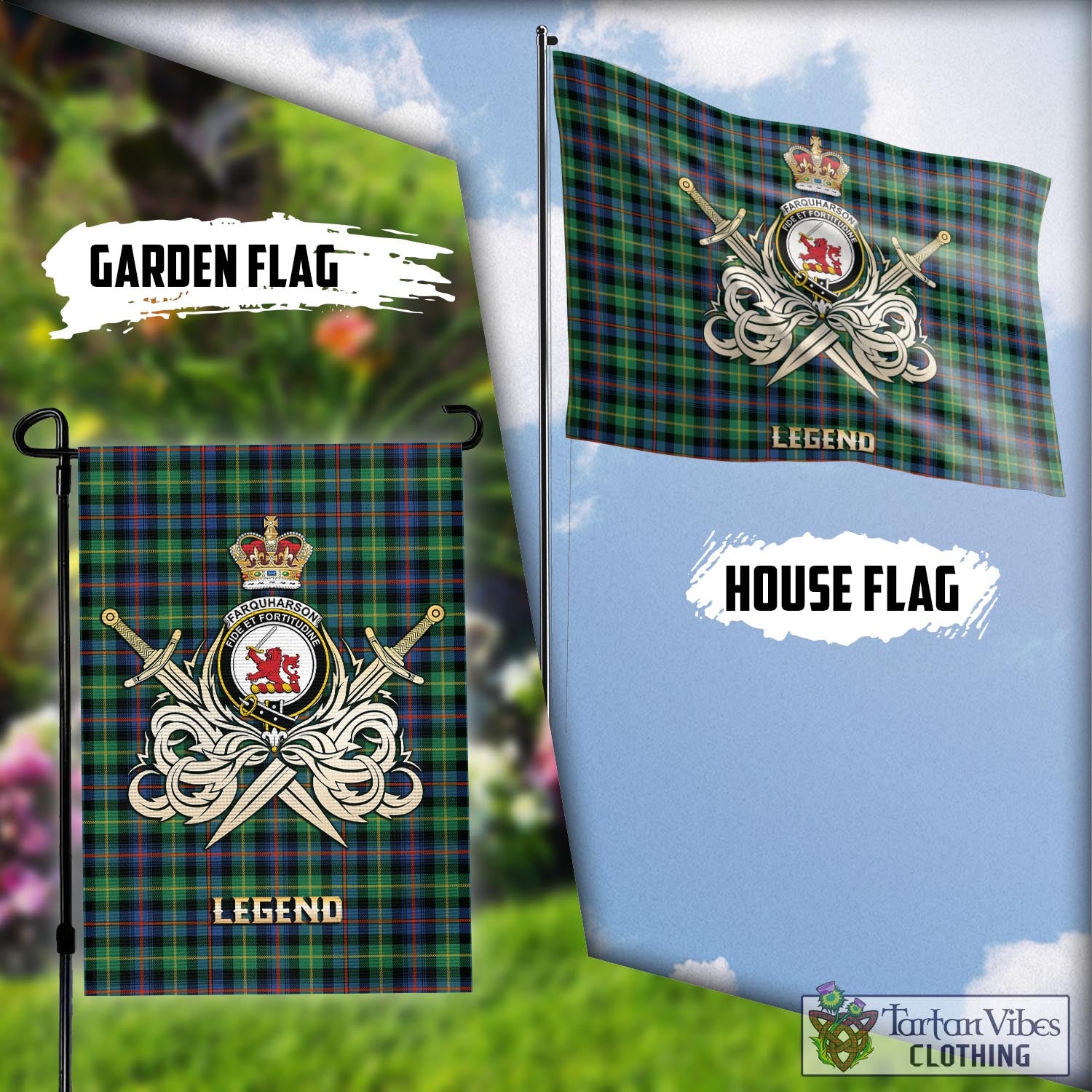 Tartan Vibes Clothing Farquharson Ancient Tartan Flag with Clan Crest and the Golden Sword of Courageous Legacy