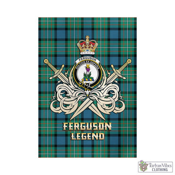 Ferguson (Fergusson) Tartan Garden Flag with Clan Crest and the Golden Sword of Courageous Legacy - Tartan Vibes Clothing