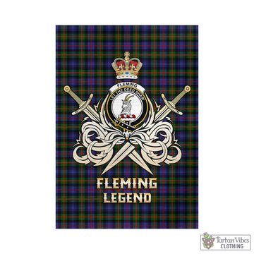 Fleming Tartan Garden Flag with Clan Crest and the Golden Sword of Courageous Legacy - Tartan Vibes Clothing