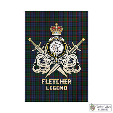 Fletcher Tartan Garden Flag with Clan Crest and the Golden Sword of Courageous Legacy - Tartan Vibes Clothing