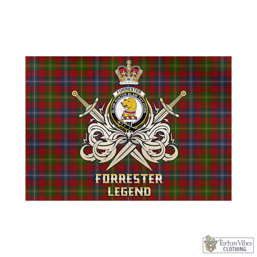 forrester-or-foster-tartan-flag-with-clan-crest-and-the-golden-sword-of-courageous-legacy