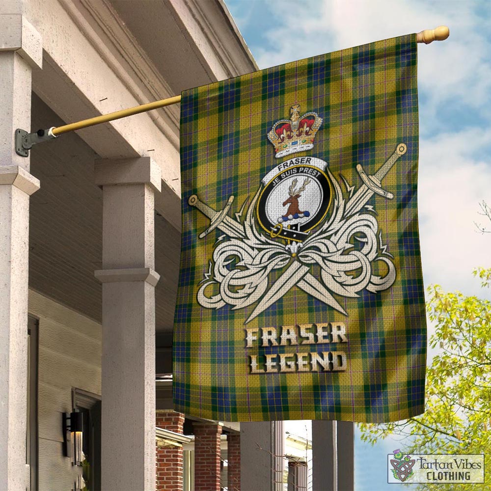 fraser-yellow-tartan-flag-with-clan-crest-and-the-golden-sword-of-courageous-legacy