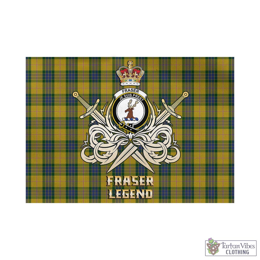 fraser-yellow-tartan-flag-with-clan-crest-and-the-golden-sword-of-courageous-legacy