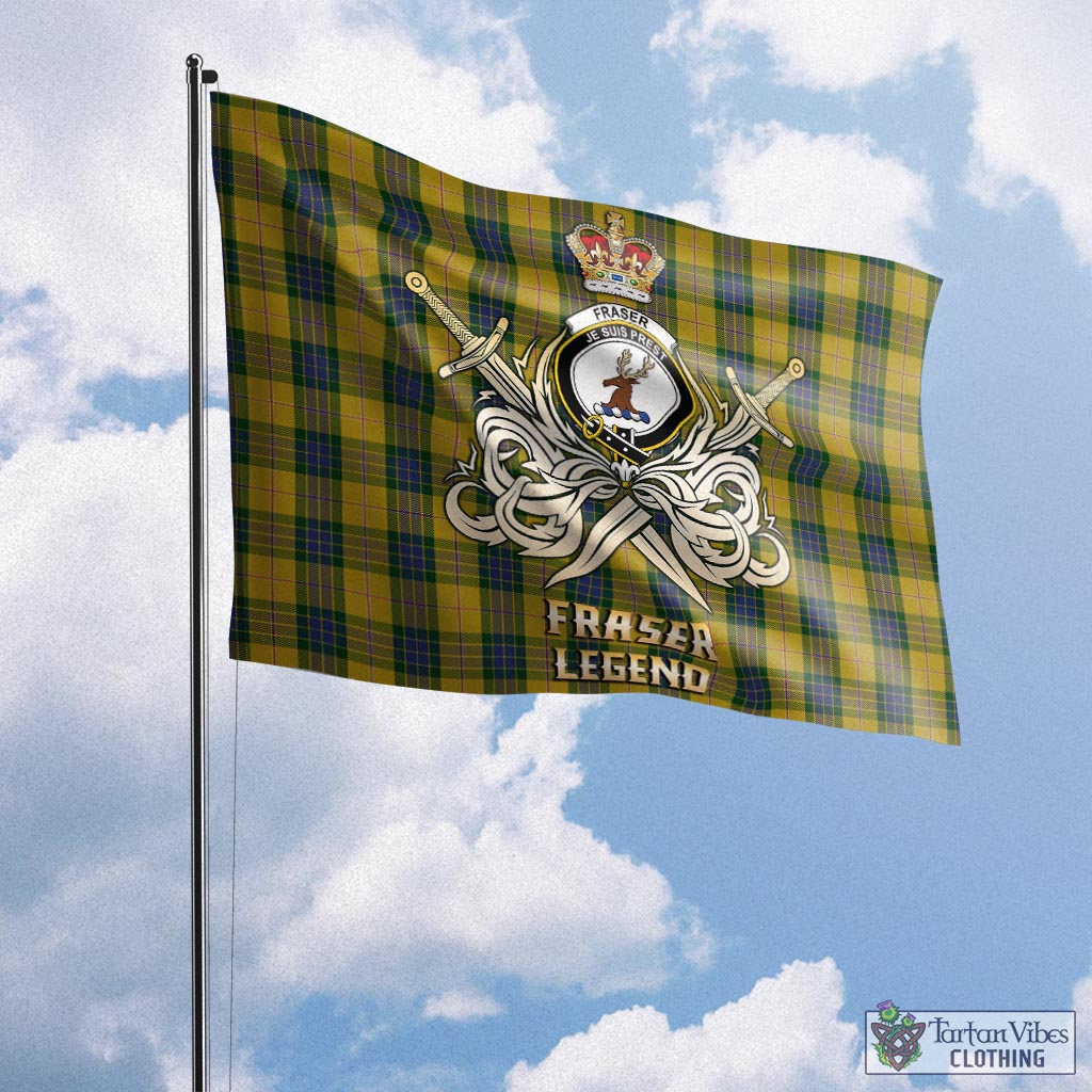 fraser-yellow-tartan-flag-with-clan-crest-and-the-golden-sword-of-courageous-legacy