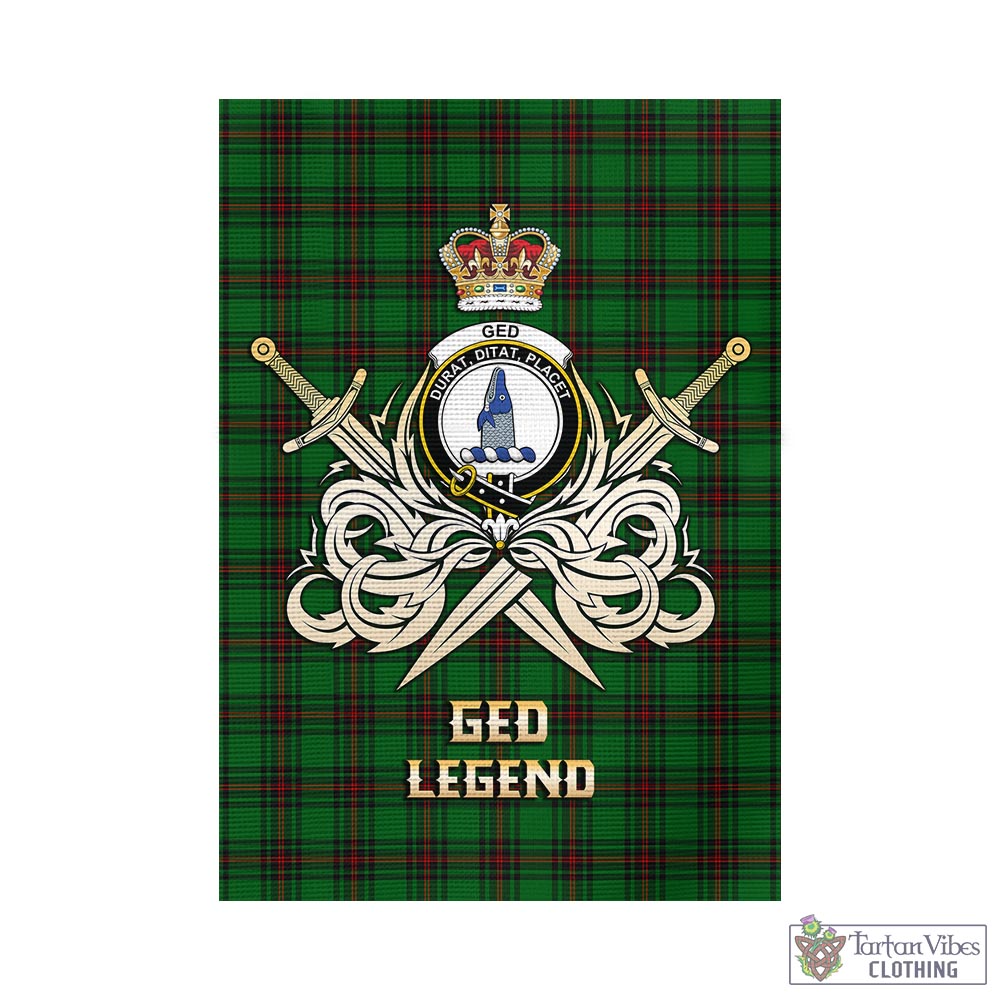 ged-tartan-flag-with-clan-crest-and-the-golden-sword-of-courageous-legacy