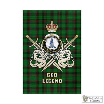 Ged Tartan Garden Flag with Clan Crest and the Golden Sword of Courageous Legacy - Tartan Vibes Clothing