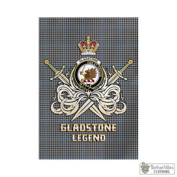 Gladstone Tartan Garden Flag with Clan Crest and the Golden Sword of Courageous Legacy - Tartan Vibes Clothing