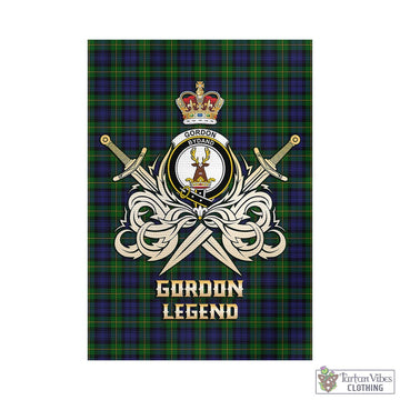 Gordon Tartan Garden Flag with Clan Crest and the Golden Sword of Courageous Legacy - Tartan Vibes Clothing