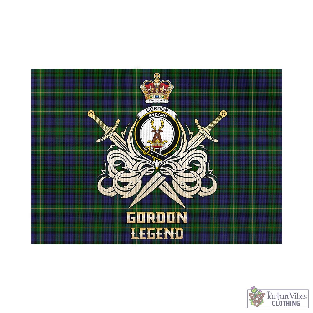 gordon-tartan-flag-with-clan-crest-and-the-golden-sword-of-courageous-legacy