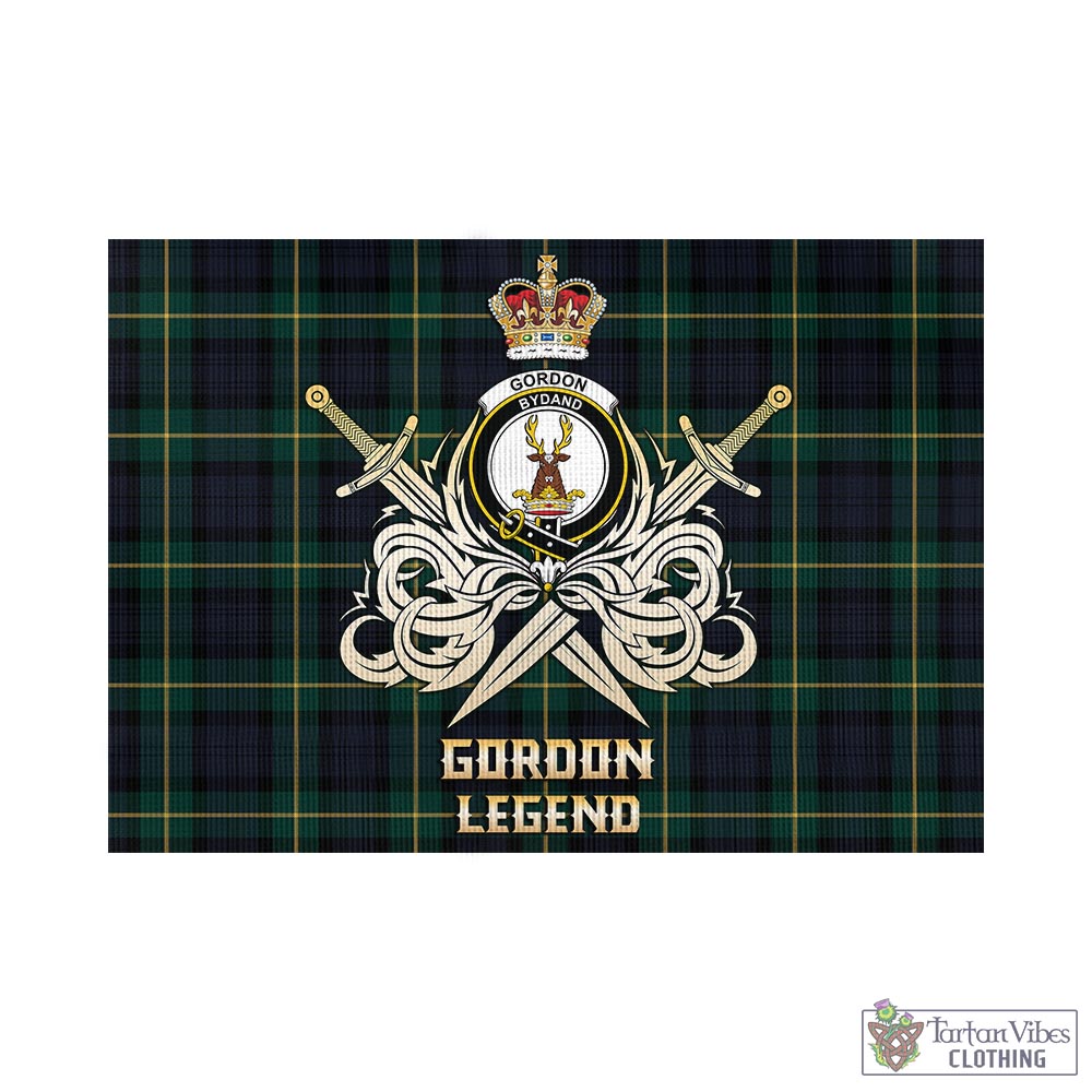 gordon-old-tartan-flag-with-clan-crest-and-the-golden-sword-of-courageous-legacy