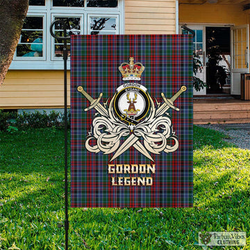 Gordon Red Tartan Flag with Clan Crest and the Golden Sword of Courageous Legacy