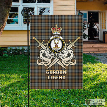 Gordon Weathered Tartan Flag with Clan Crest and the Golden Sword of Courageous Legacy