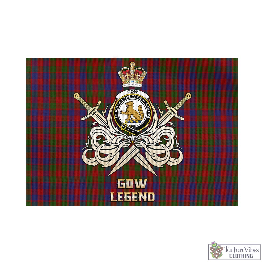 gow-tartan-flag-with-clan-crest-and-the-golden-sword-of-courageous-legacy