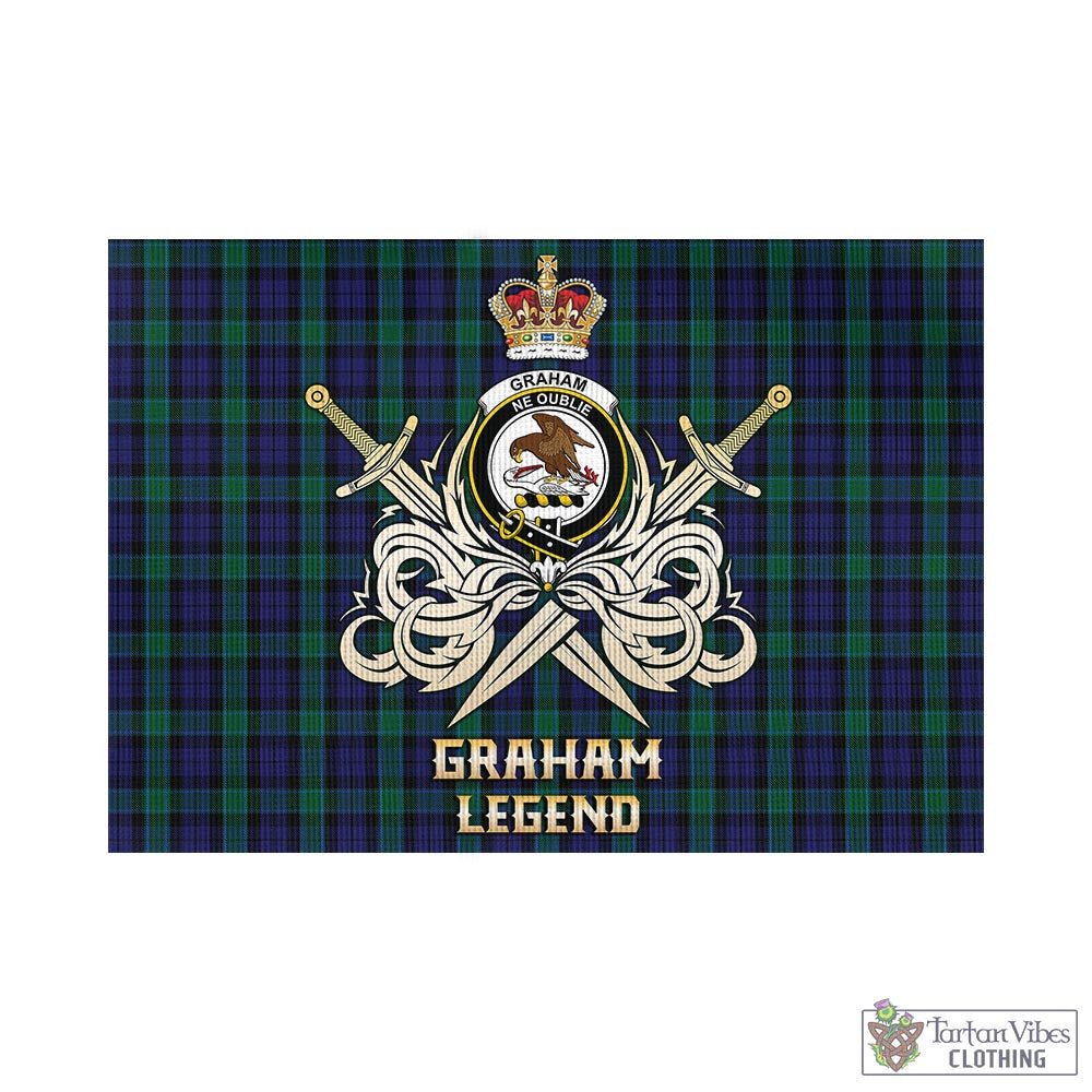 graham-of-menteith-tartan-flag-with-clan-crest-and-the-golden-sword-of-courageous-legacy