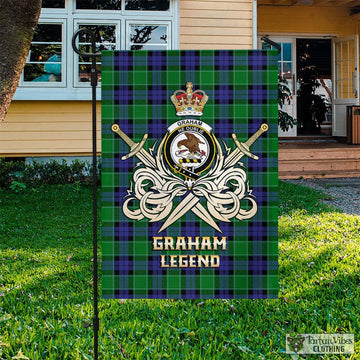 Graham of Menteith Modern Tartan Flag with Clan Crest and the Golden Sword of Courageous Legacy