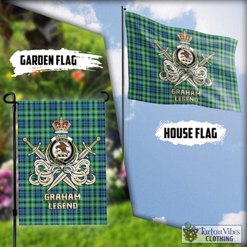 Graham Tartan Flag with Clan Crest and the Golden Sword of Courageous Legacy