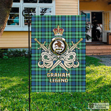 Graham Tartan Flag with Clan Crest and the Golden Sword of Courageous Legacy