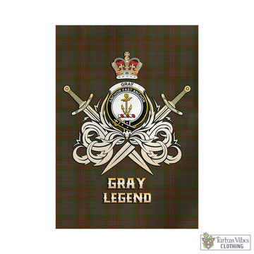 Gray Tartan Garden Flag with Clan Crest and the Golden Sword of Courageous Legacy - Tartan Vibes Clothing