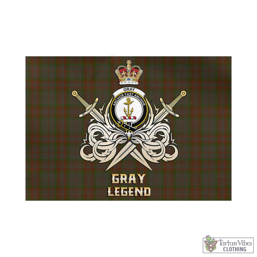 gray-tartan-flag-with-clan-crest-and-the-golden-sword-of-courageous-legacy