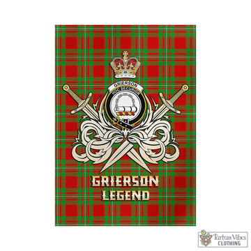 Grierson Tartan Garden Flag with Clan Crest and the Golden Sword of Courageous Legacy - Tartan Vibes Clothing