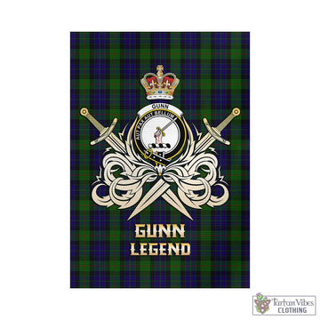 Gunn Tartan Garden Flag with Clan Crest and the Golden Sword of Courageous Legacy - Tartan Vibes Clothing