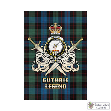Guthrie Tartan Garden Flag with Clan Crest and the Golden Sword of Courageous Legacy - Tartan Vibes Clothing