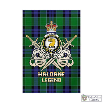 Haldane Tartan Garden Flag with Clan Crest and the Golden Sword of Courageous Legacy - Tartan Vibes Clothing