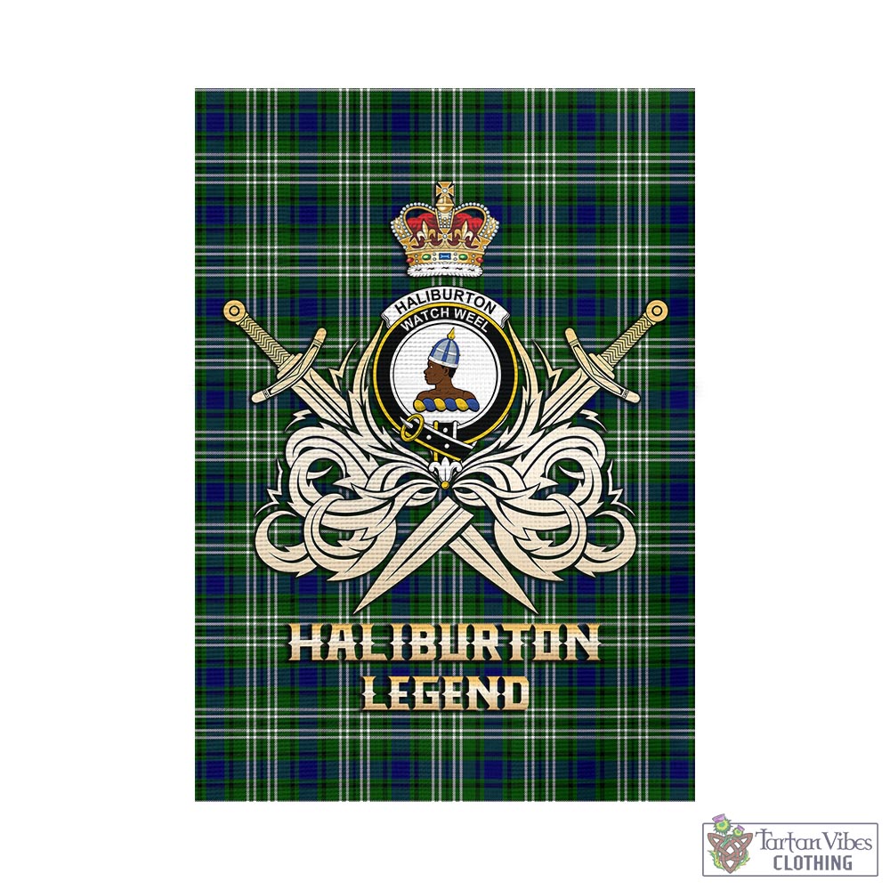 haliburton-tartan-flag-with-clan-crest-and-the-golden-sword-of-courageous-legacy