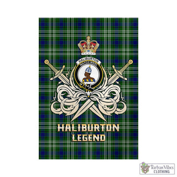 Haliburton Tartan Garden Flag with Clan Crest and the Golden Sword of Courageous Legacy - Tartan Vibes Clothing