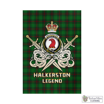 Halkerston Tartan Garden Flag with Clan Crest and the Golden Sword of Courageous Legacy - Tartan Vibes Clothing
