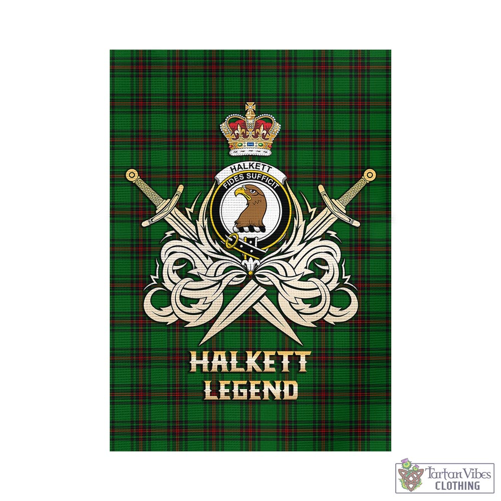 halkett-tartan-flag-with-clan-crest-and-the-golden-sword-of-courageous-legacy