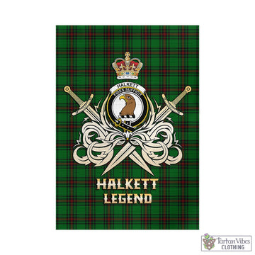 Halkett Tartan Garden Flag with Clan Crest and the Golden Sword of Courageous Legacy - Tartan Vibes Clothing