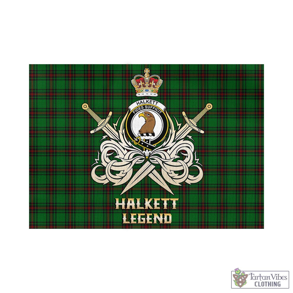 halkett-tartan-flag-with-clan-crest-and-the-golden-sword-of-courageous-legacy