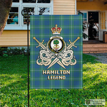 Hamilton Hunting Ancient Tartan Flag with Clan Crest and the Golden Sword of Courageous Legacy