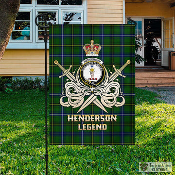 Henderson Tartan Flag with Clan Crest and the Golden Sword of Courageous Legacy