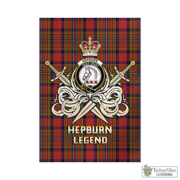 Hepburn Tartan Garden Flag with Clan Crest and the Golden Sword of Courageous Legacy - Tartan Vibes Clothing