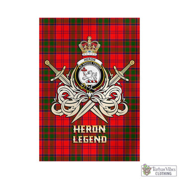 Heron Tartan Garden Flag with Clan Crest and the Golden Sword of Courageous Legacy - Tartan Vibes Clothing