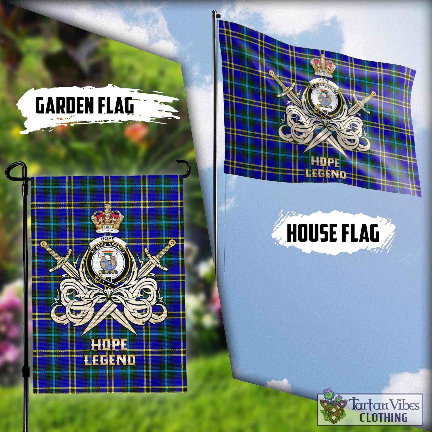 Tartan Vibes Clothing Hope Modern Tartan Flag with Clan Crest and the Golden Sword of Courageous Legacy