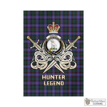 Hunter (Hunterston) Tartan Garden Flag with Clan Crest and the Golden Sword of Courageous Legacy - Tartan Vibes Clothing