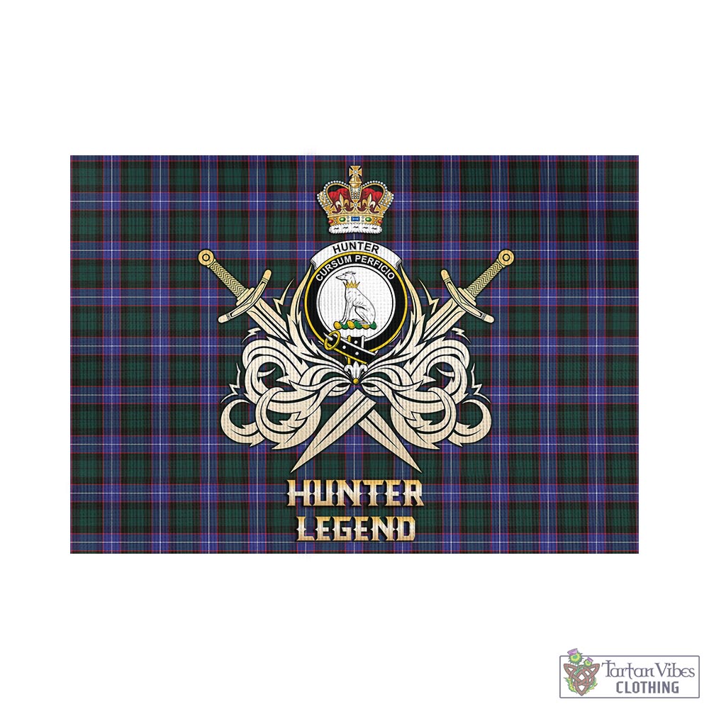 hunter-modern-tartan-flag-with-clan-crest-and-the-golden-sword-of-courageous-legacy